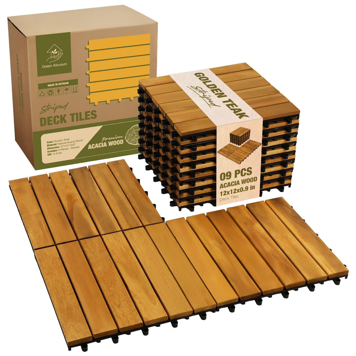 GREEN ALLUVIUM Golden Teak deck tile closeup showing rich grain for outdoor spaces