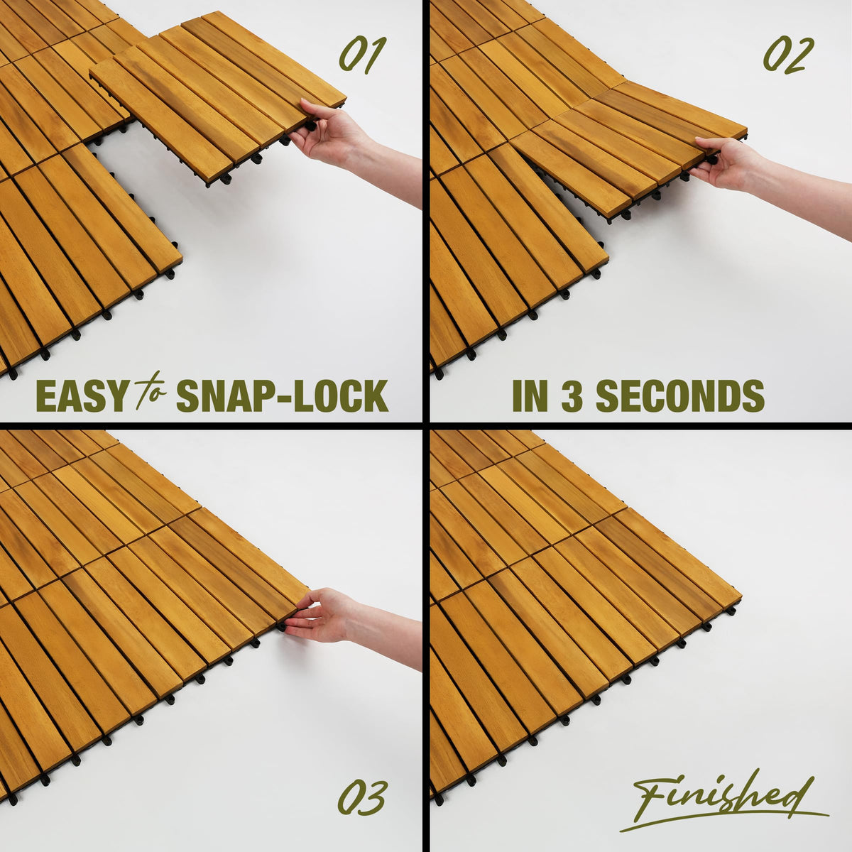 GREEN ALLUVIUM interlocking snap system keeps tiles aligned during use