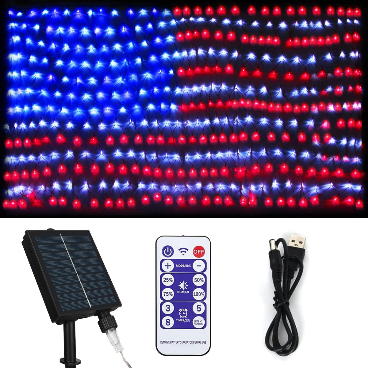 Green Convenience 420-LED US flag net lights covering outdoor space with bright coverage