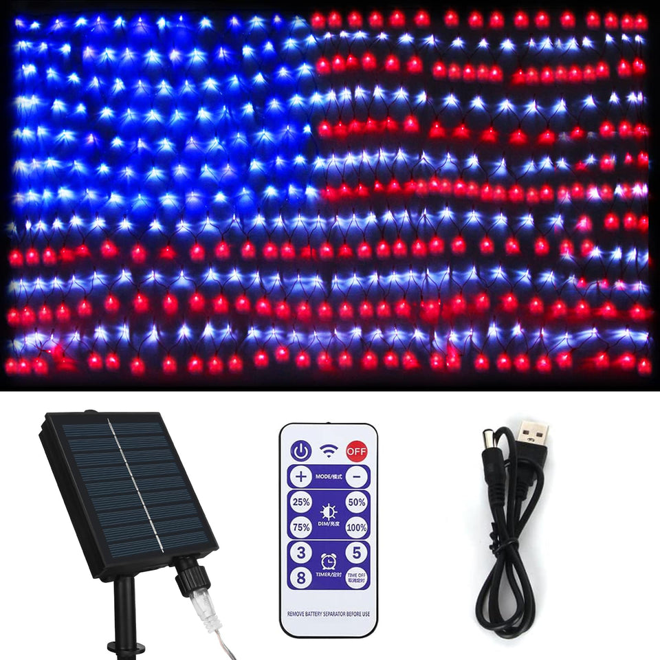 Green Convenience 420-LED US flag net lights covering outdoor space with bright coverage