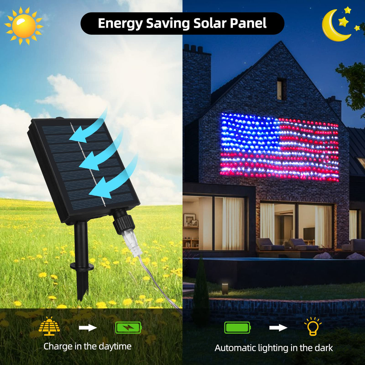 Green Convenience plug-in flag lights ready for decorative installation