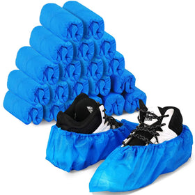 Green Convenience blue disposable shoe covers provide waterproof protection.