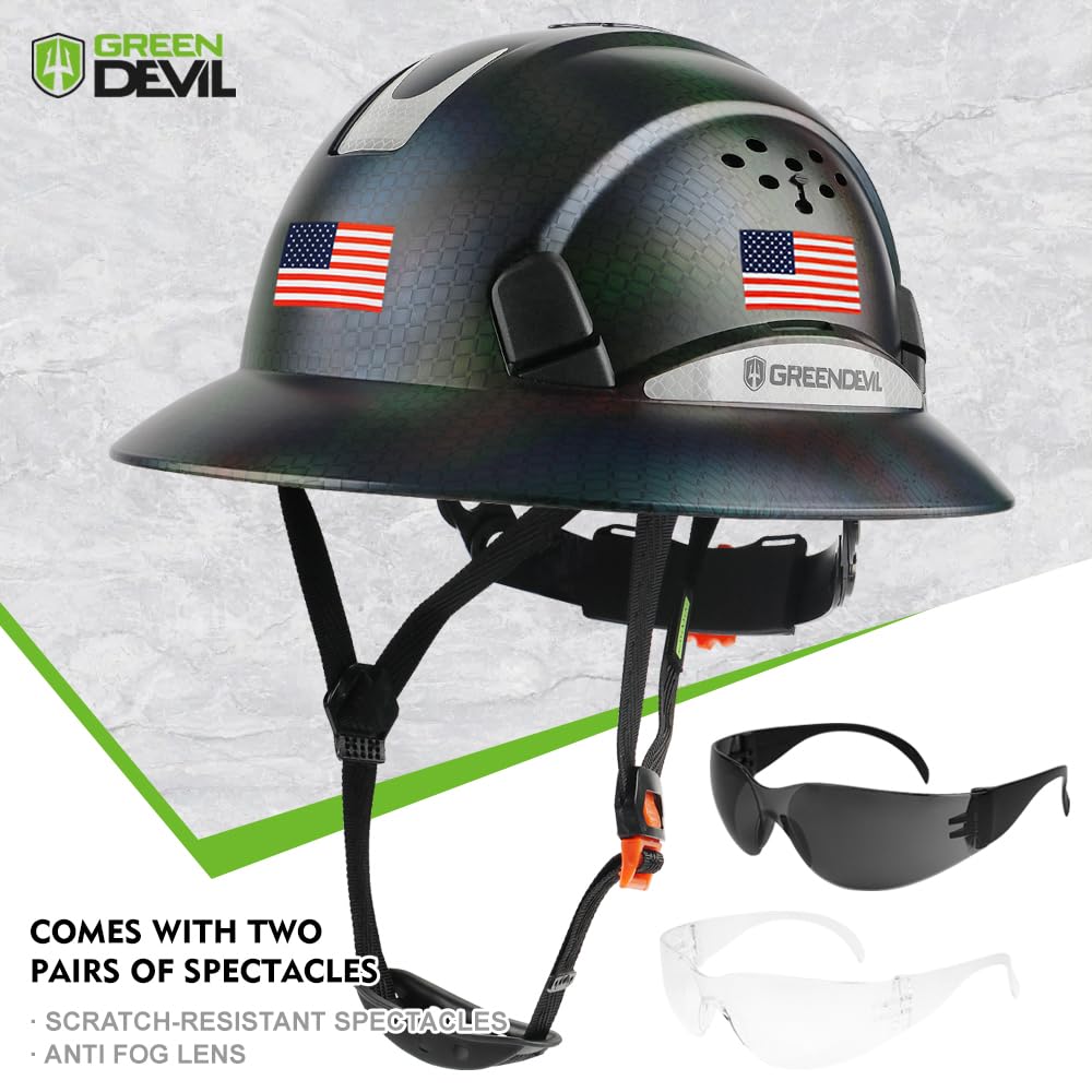 GREEN DEVIL 6-point suspension provides adjustable comfort and secure fit for various heads.