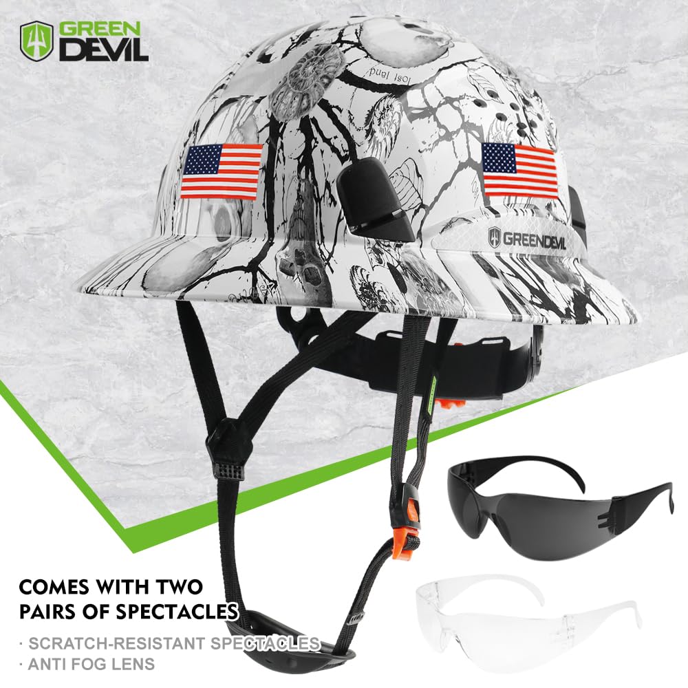 GREEN DEVIL adjustable 6-point suspension provides secure, comfortable fit during long shifts.
