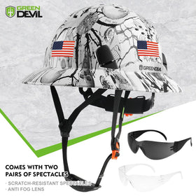 GREEN DEVIL adjustable 6-point suspension provides secure, comfortable fit during long shifts.