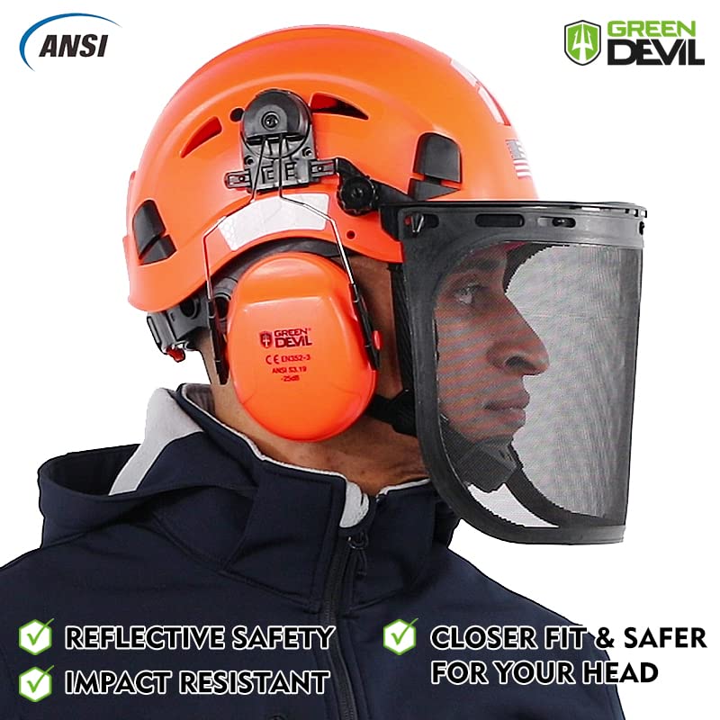GREEN DEVIL forestry helmet attachment-ready design for extra gear compatibility.