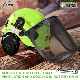 GREEN DEVIL forestry helmet mesh visor – clear visibility with debris protection.