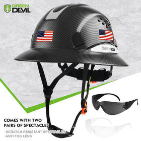 GREEN DEVIL full brim hard hat side view highlights ventilation and fit.