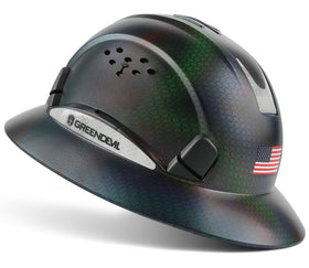 GREEN DEVIL full-brim hard hat vented for cool, all-day head protection on site.