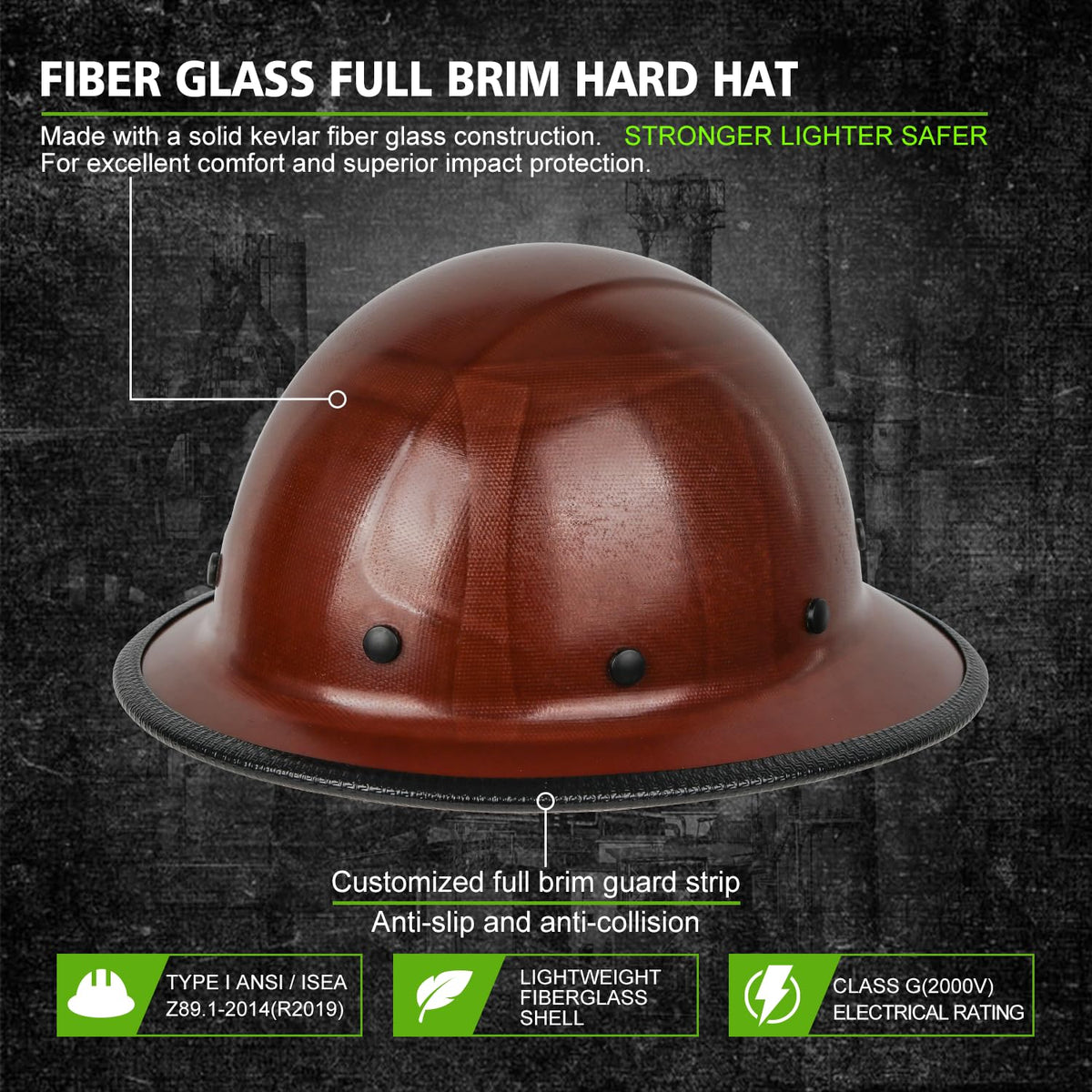GREEN DEVIL full brim hat side view highlights durable shell and balanced wear