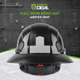 Green Devil helmet with hi-vis reflective stripes for visibility