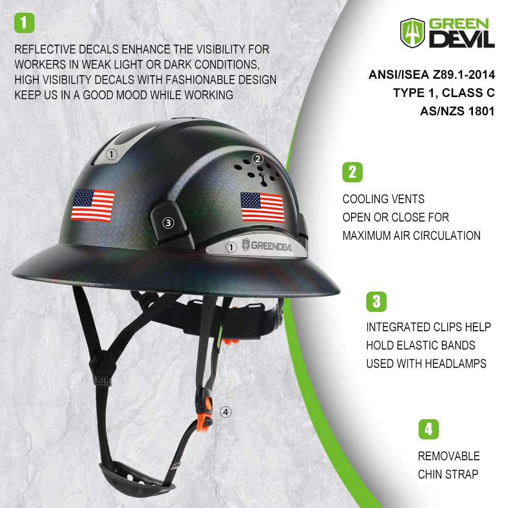 GREEN DEVIL hi-visibility stripes boost site visibility in low light for added safety.