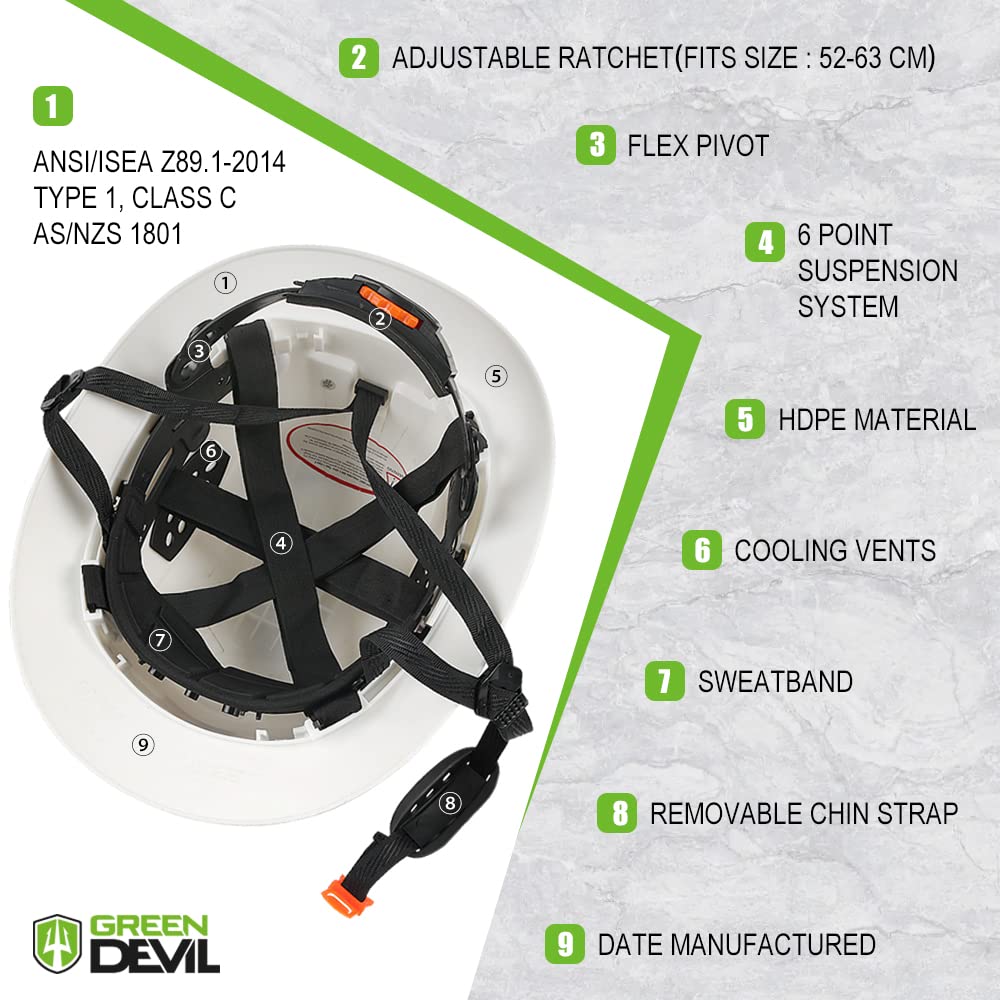 GREEN DEVIL hi-vis reflective stripes improve visibility in low-light conditions.
