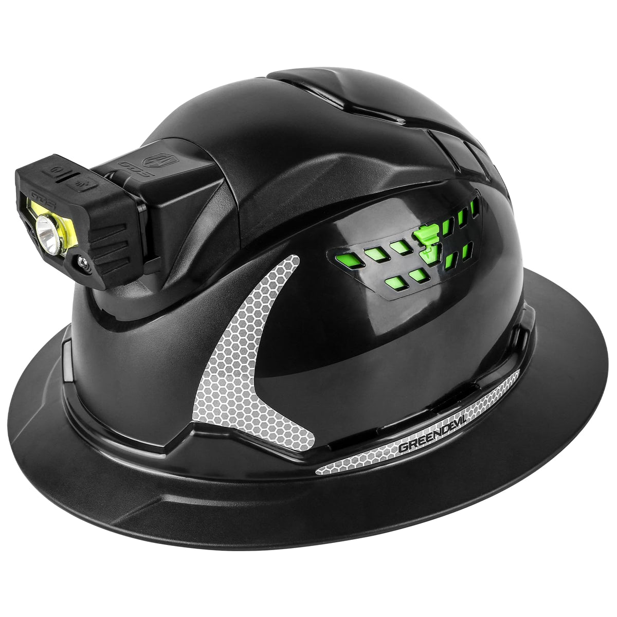 GREEN DEVIL Matrix full-brim hard hat shown on a worksite for head protection