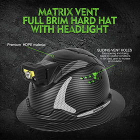Green Devil Matrix vented hard hat shows airflow on side vents for cooling.