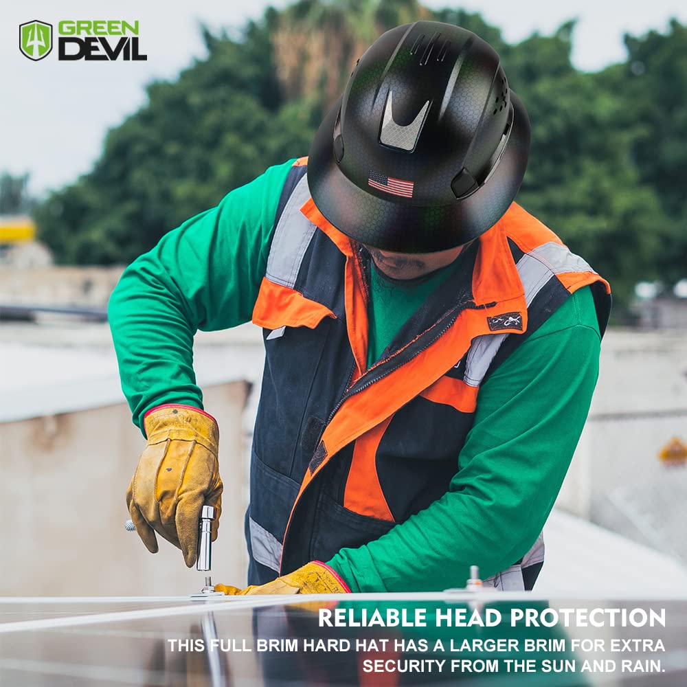GREEN DEVIL molded chin-cup strap keeps safety gear secure during active work.