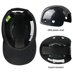 Green Devil bump cap side view shows adjustable strap for secure fit.