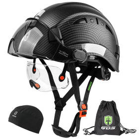 Green Devil safety hard hat front view with tinted visor for outdoor UV protection