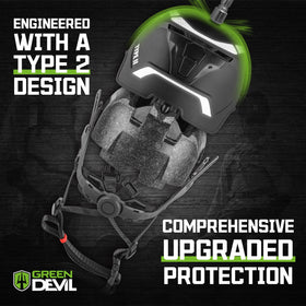 GREEN DEVIL Type 2 hard hat close-up of 6-point suspension and adjustable headband