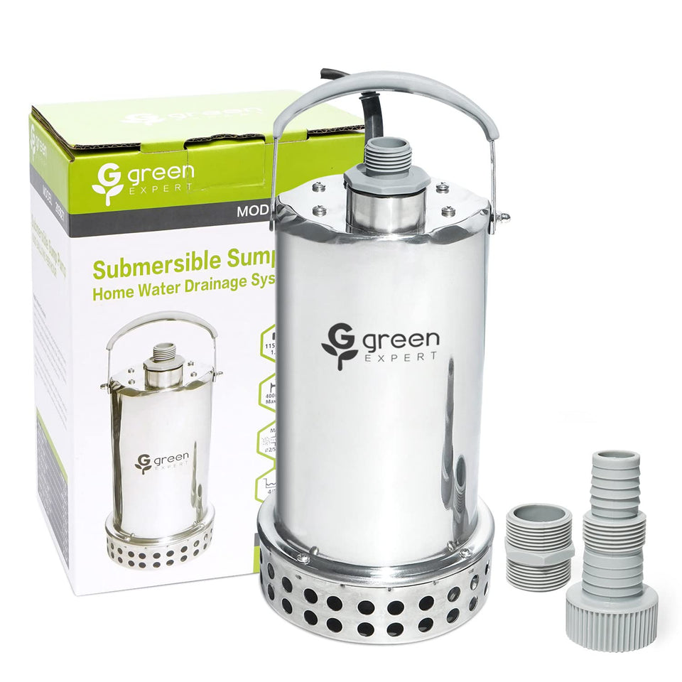 Green Expert 1HP submersible sump pump in action delivers rapid drainage.
