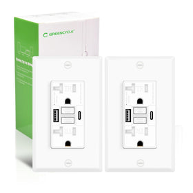 Greencycle 20A GFCI outlet with USB-C and USB-A, front view for safe device charging
