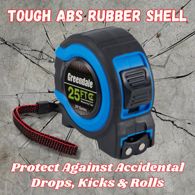 Greendale 25 ft tape measure with magnetic tip securing metal measurements