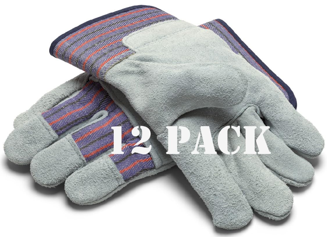 Greendale leather and cotton work gloves in 12 pack for durable, ready-to-use protection.