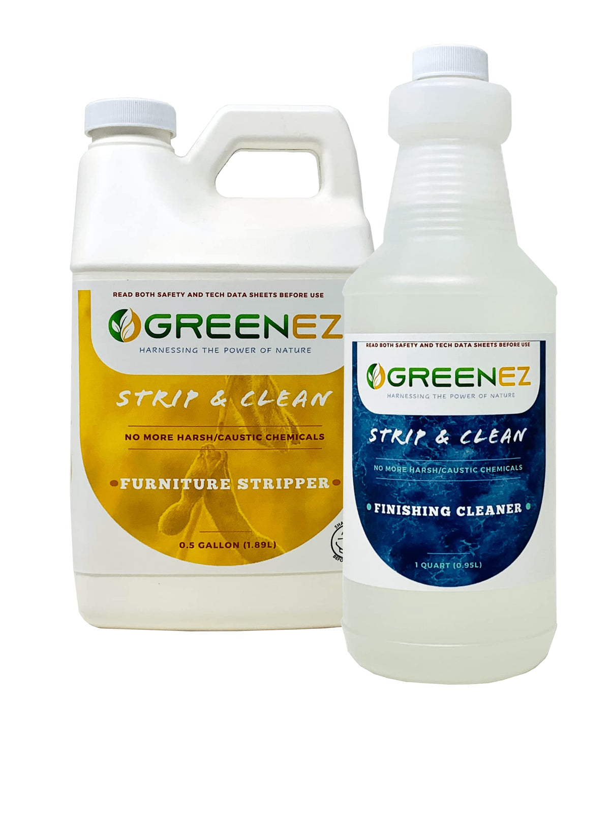 GREENEZ Strip & Clean bottle pour demonstrates controlled application for stubborn coatings.