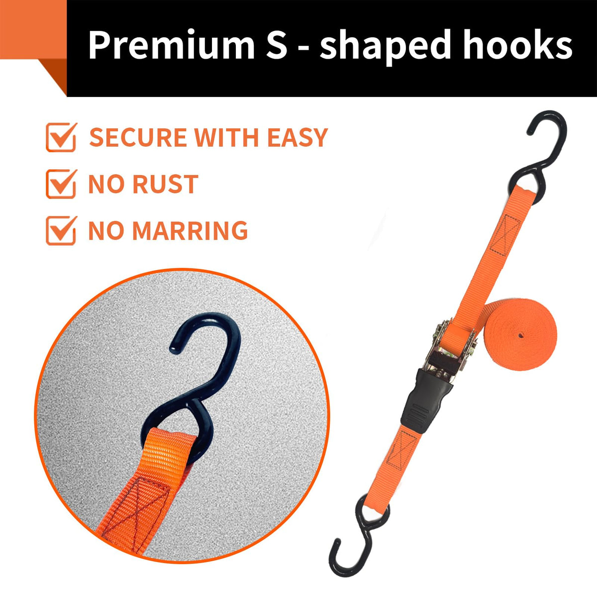GreenGiggle rubber-coated S-hooks reduce scratches while securing cargo.