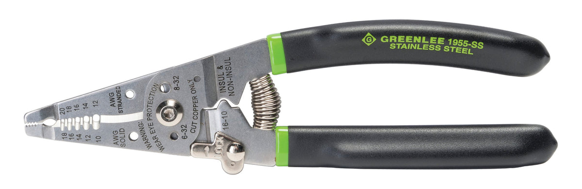 Greenlee 1955-SS solid 10-18 AWG strip close-up demonstrating efficient jacket removal