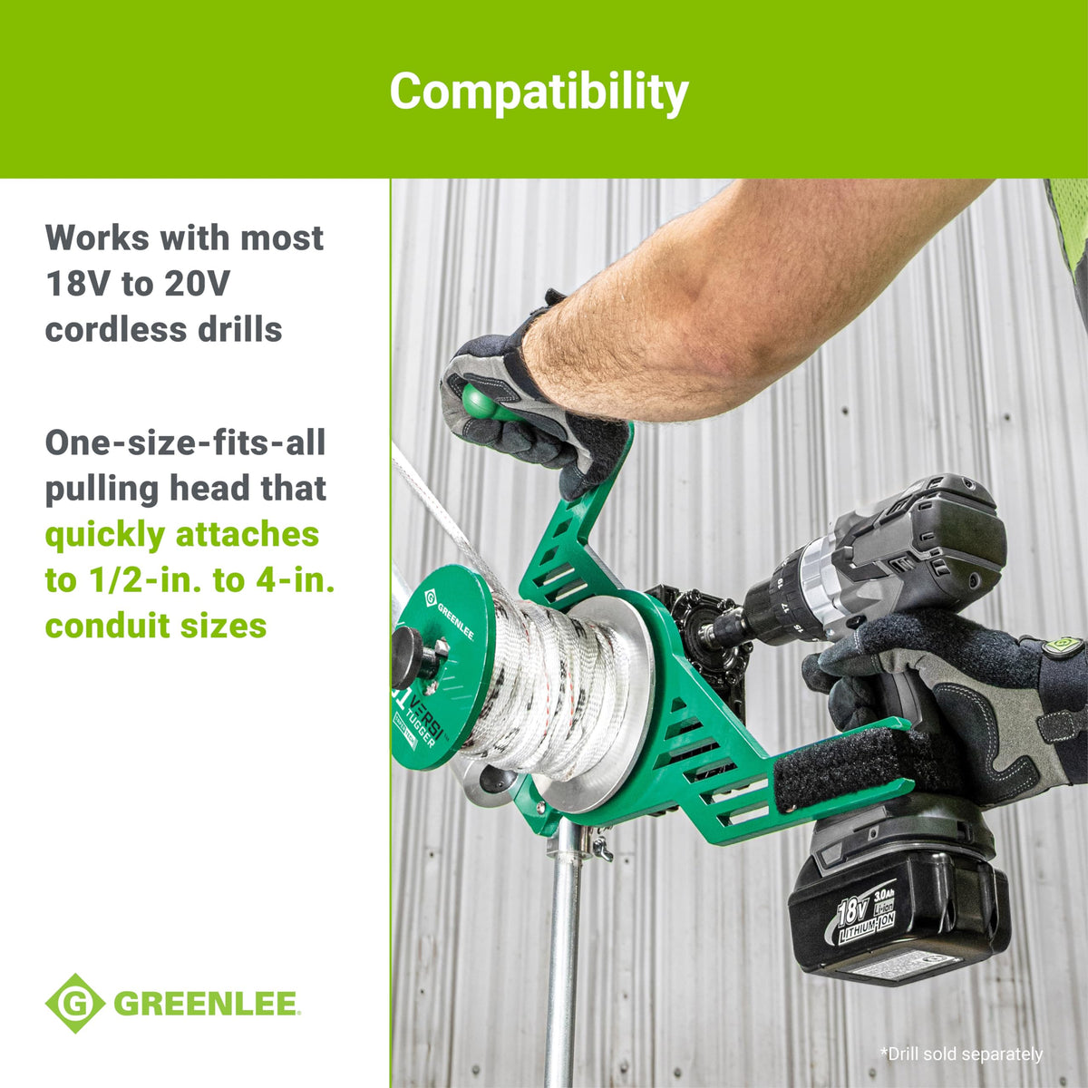 Greenlee G1 1,000-lb capacity for heavy electrical pulls.