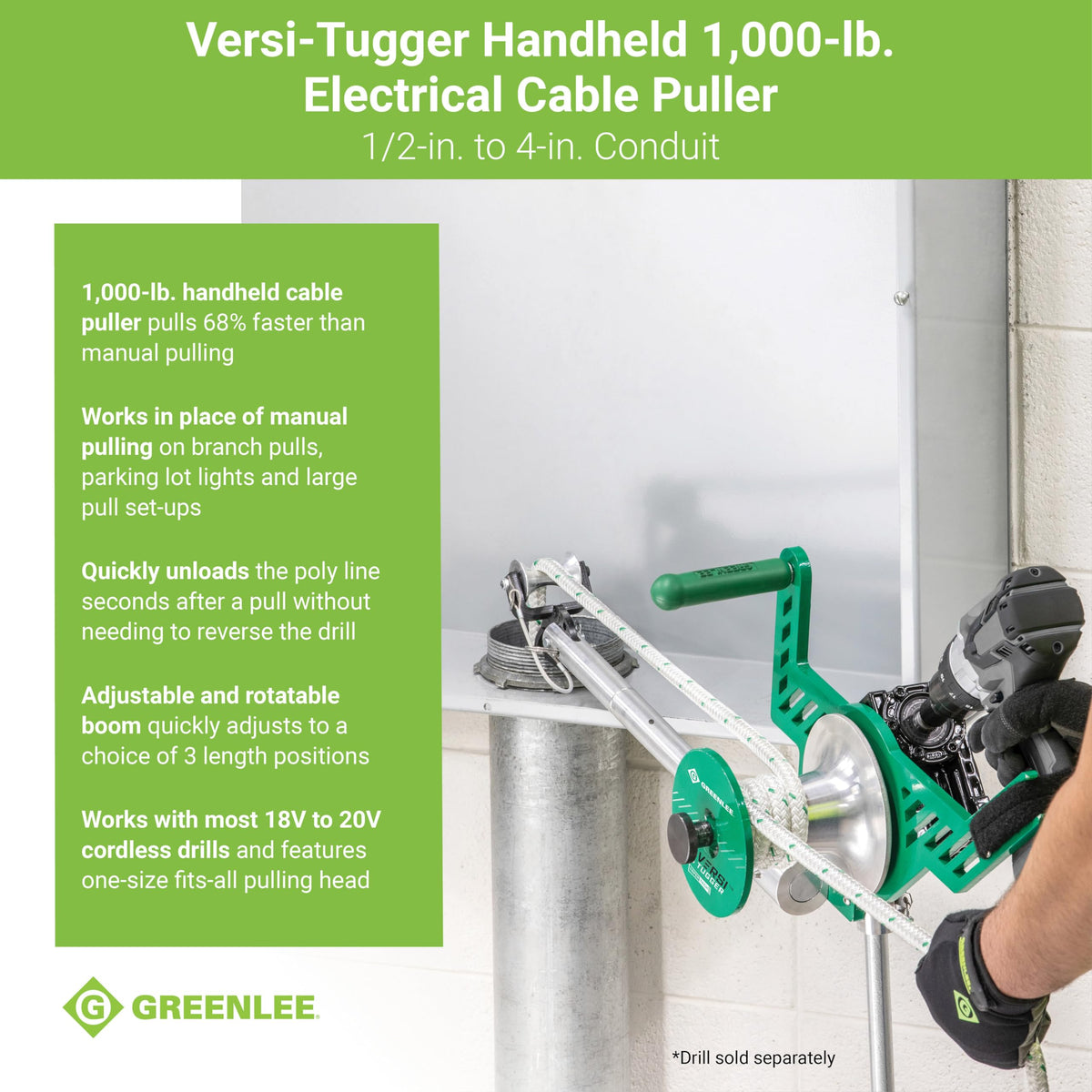Greenlee G1 line unloads quickly after pull to streamline workflow.