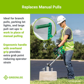 Greenlee G1 supports 1-in rigid conduit extension for longer pulls.