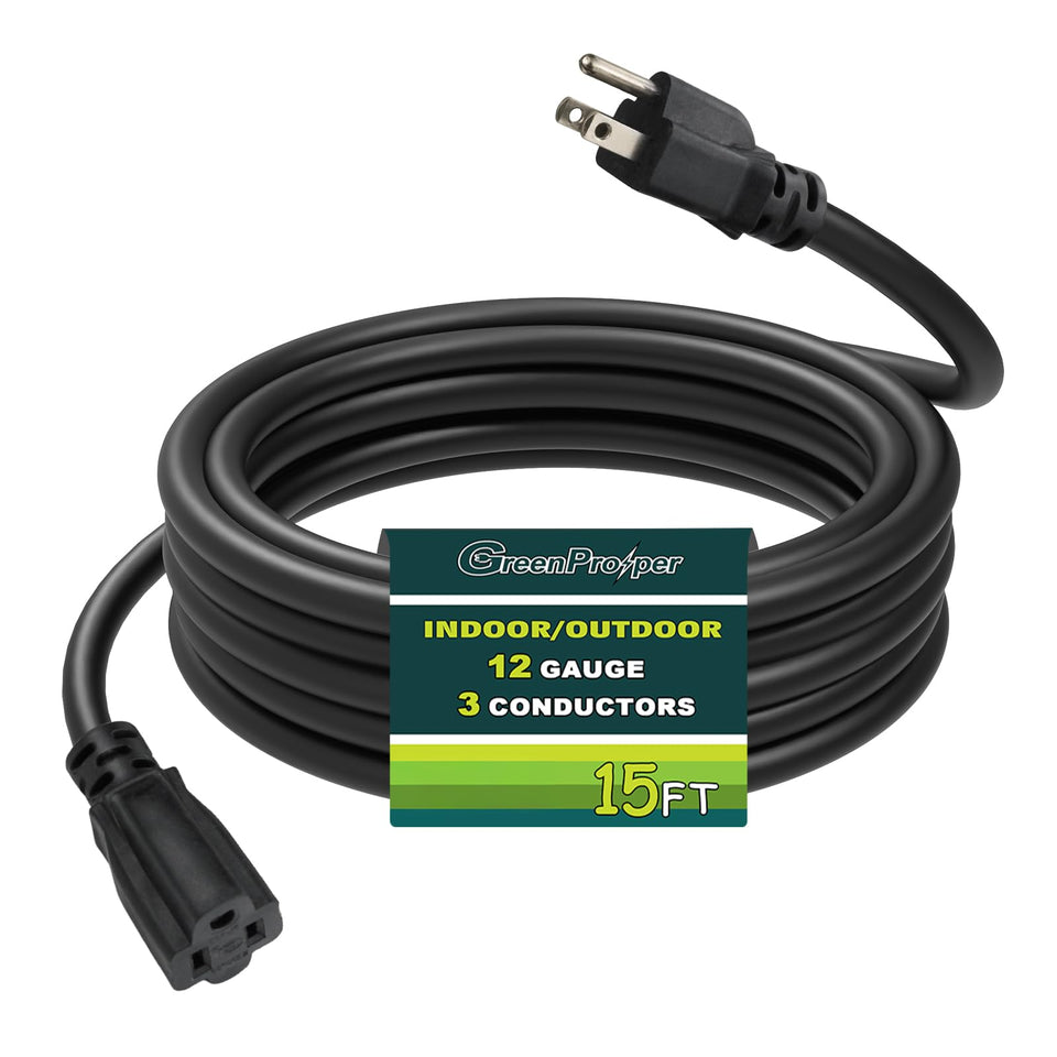 GreenProsper 15 ft extension cord outdoors for tools and lighting