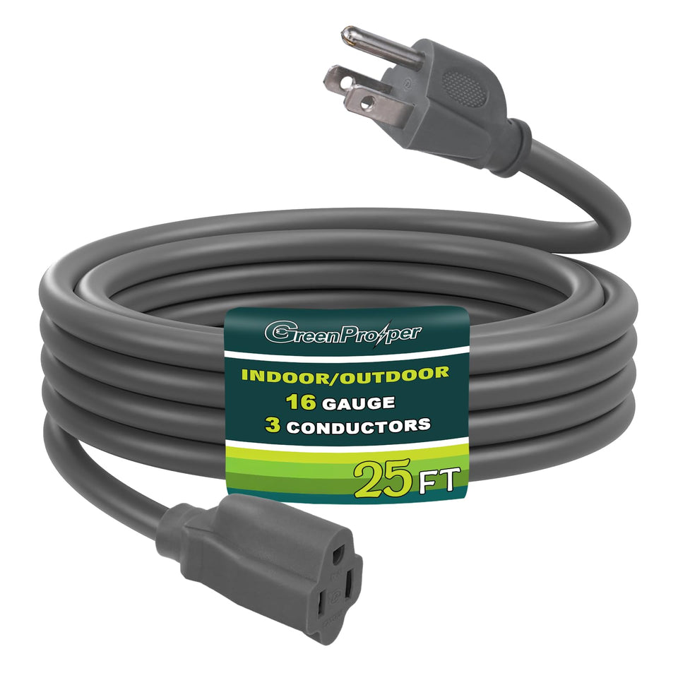 GreenProsper 25 ft extension cord outdoors with waterproof design for reliable power in rain or shine.