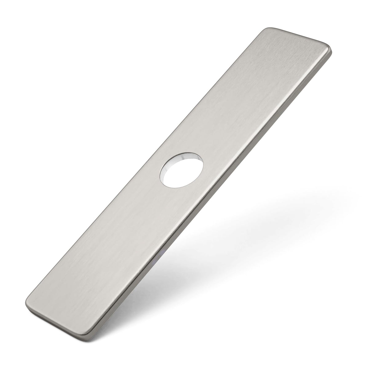 Greenspring brushed nickel deck plate covers unused sink holes for a seamless look.