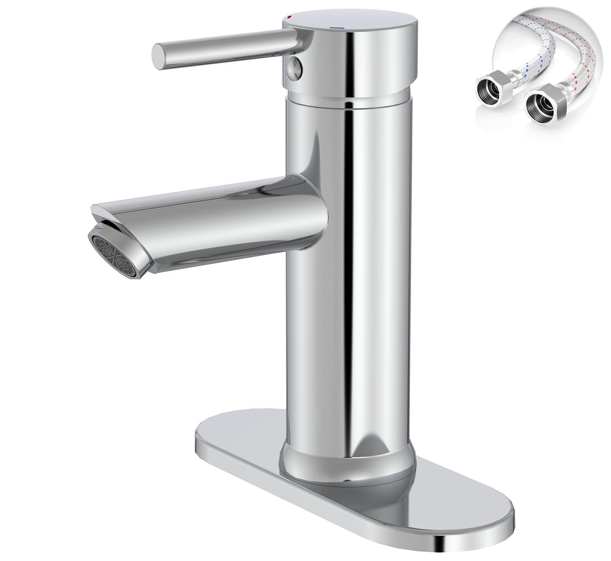 Greenspring chrome bathroom faucet spout close-up showing compact 3.3-inch reach for small spaces