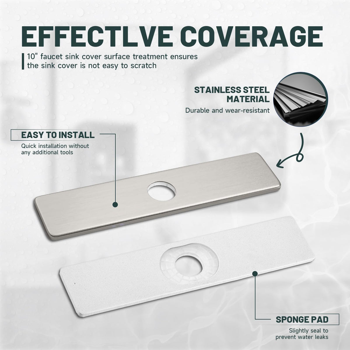 Greenspring deck plate 3-hole cover demonstrates versatile fit for two or three-hole sinks.