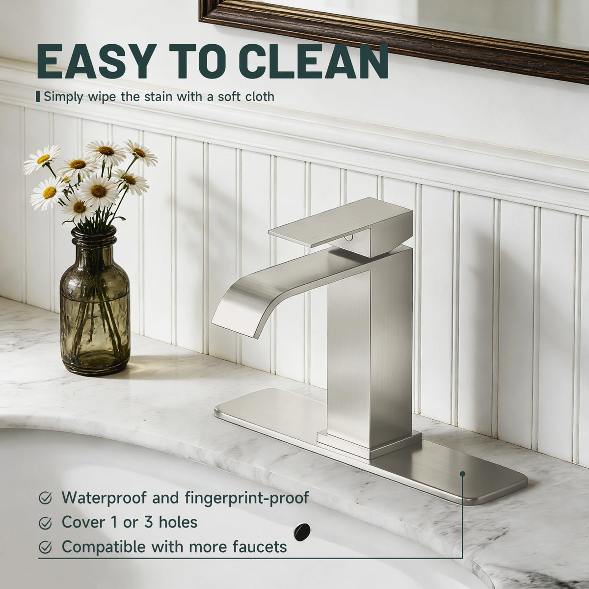 Greenspring faucet hole cover installation ready, tool-free and quick.