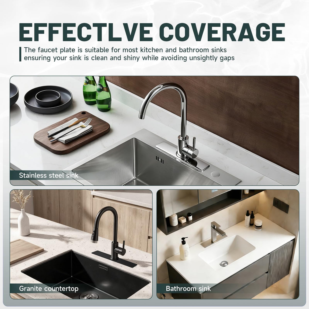 Greenspring sink deck plate in use provides polished, gap-free appearance.