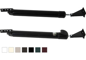 Greenstar Touch n Hold dual closer on a door showing the black finish and mounting.