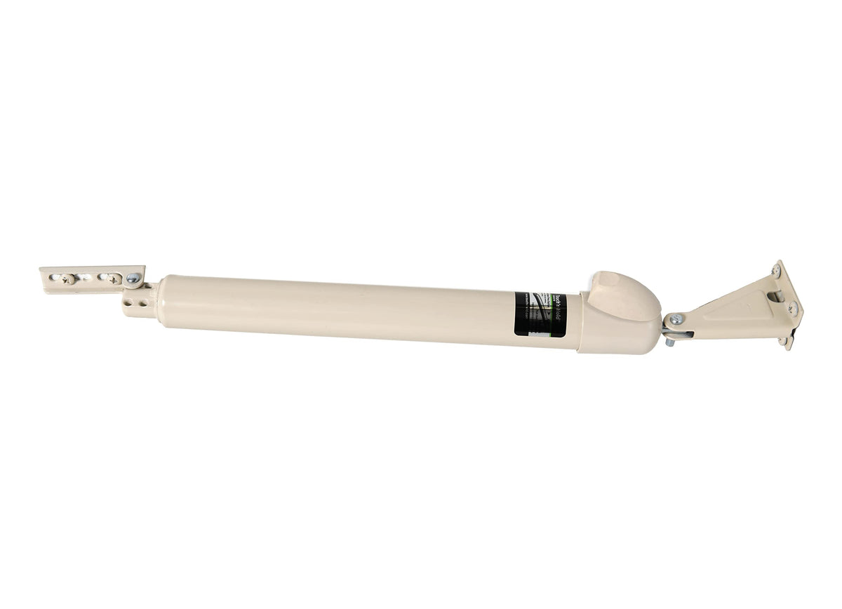 Greenstar Touch 'n Hold almond door closer, front view, hold-open feature.