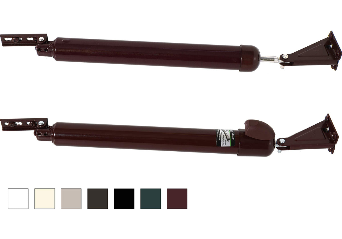 Greenstar Touch 'n Hold dual door closer in cranberry shows convenient hold-open button for easy hands-free entry.