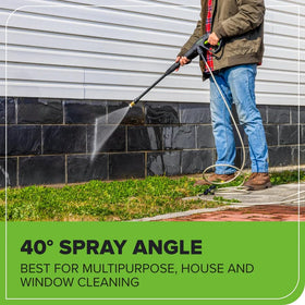Greenworks 25-degree nozzle cleans vertical surfaces efficiently.