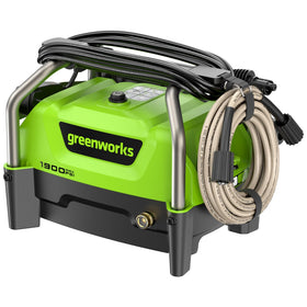 Greenworks 1900 PSI pressure washer front view showing portable cleaning power.
