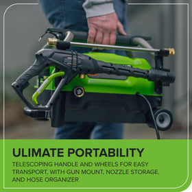 Deck cleaning with Greenworks 25 degree nozzle for refreshed outdoor surfaces.