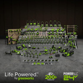 Greenworks 24V 4Ah battery warranty card signaling 3-year coverage.