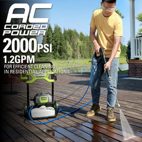 Greenworks 25-degree nozzle provides precise cleaning on tough spots.