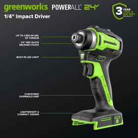 Greenworks 65W USB-C fast charger powering tools and devices quickly.