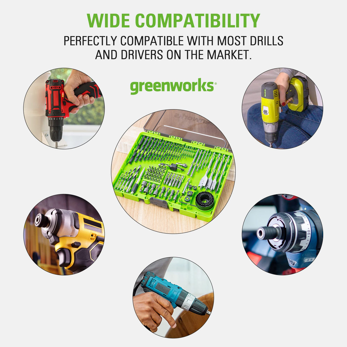 Greenworks countersink, center punch, and hex key streamline prep and assembly tasks.